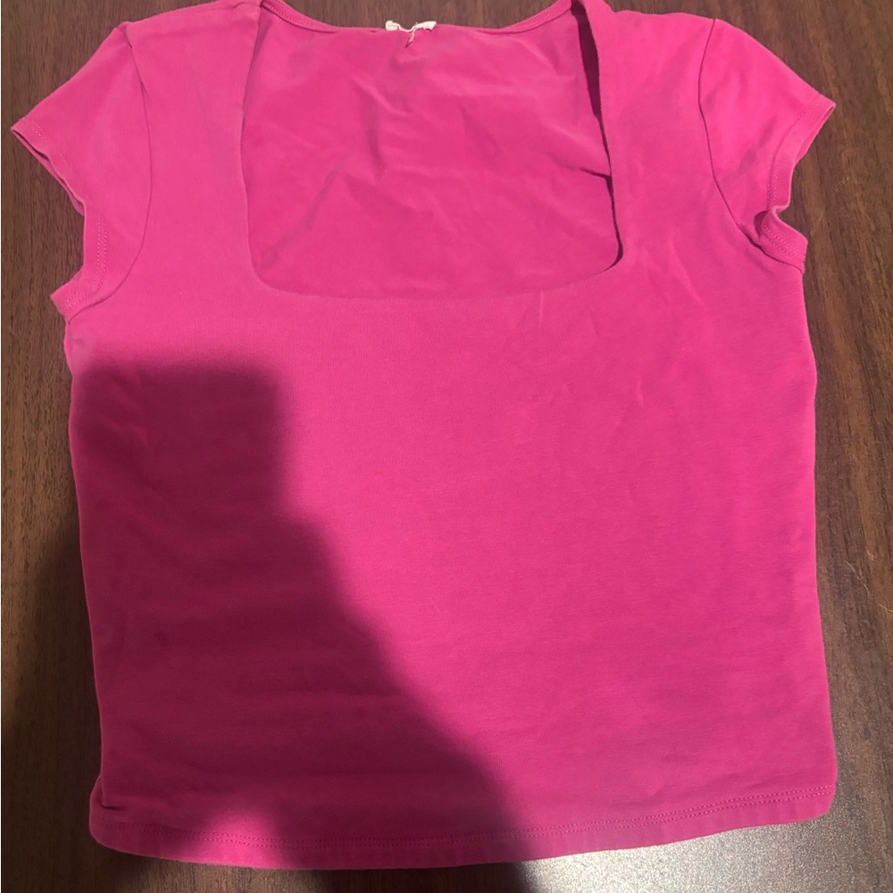Garage Bright Pink Square Neck Short Sleeve Top